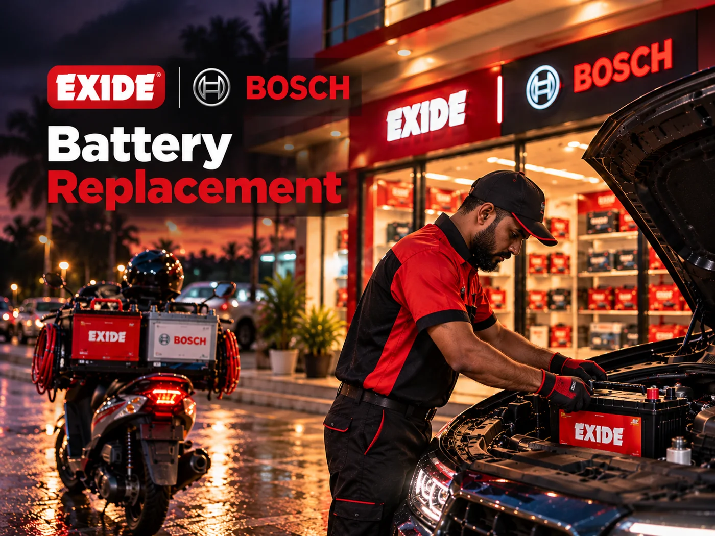 Super-Life technician fitting a new Exide battery — battery replacement in Goa
