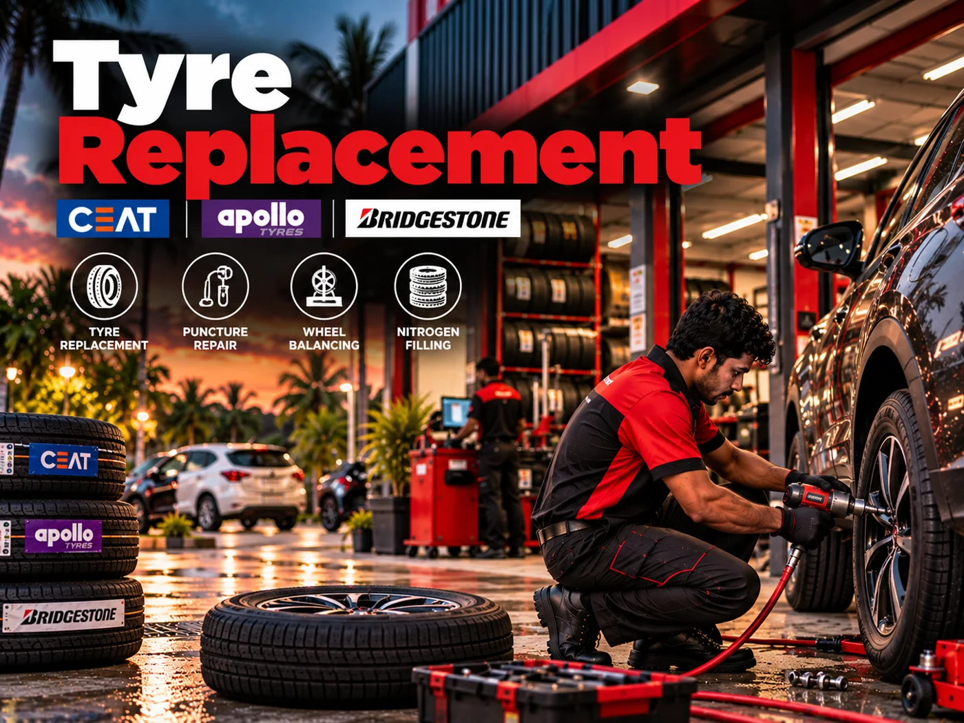 Multi-brand tyre replacement at Super-Life Sangolda